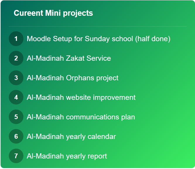 Al-Madinah Center Needs Volunteers to manage Mini Projects